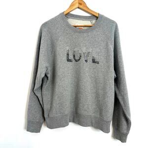 ZADIG &‎ VOLTAIRE SWEATSHIRT WOMENS MEDIUM GREY LOVE STRASS SEQUIN LOGO CREWNECK